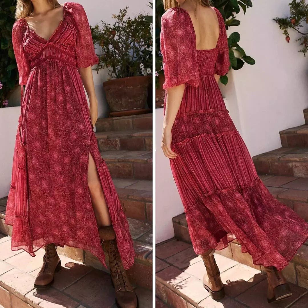 Free People Cassis Red Maxi Dress
